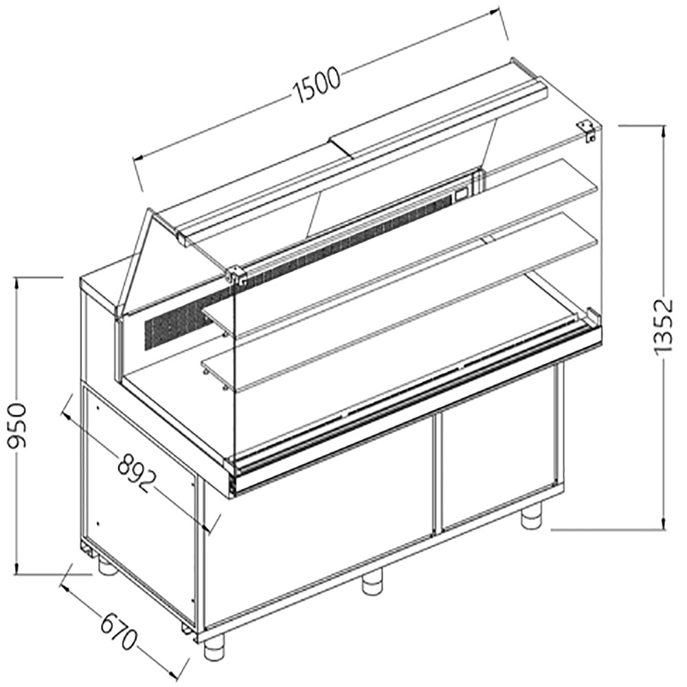 Statische gekoelde toonbankvitrine voor snacks_hoge ruiten, groep op afstand, met reserve Statische gekoelde toonbankvitrine voor snacks_hoge ruiten, groep op afstand, met reserve