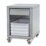 R.V.S. onderstel + lade, op wielen, voor pizzapletter R.V.S. onderstel + lade, op wielen, voor pizzapletter