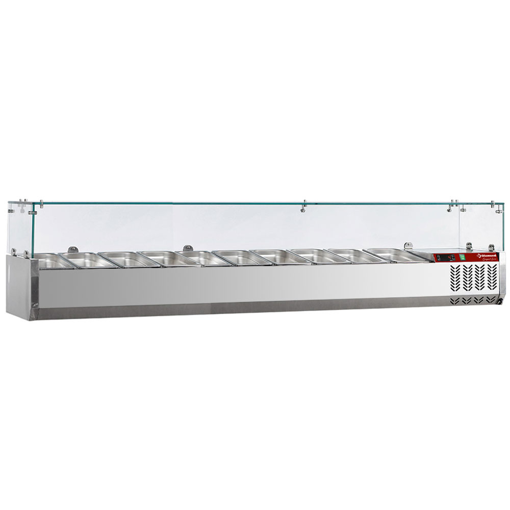 Gekoelde opzetstructuur 9x GN 1/3 - 150 mm, met glasopbouw Gekoelde opzetstructuur 9x GN 1/3 - 150 mm, met glasopbouw