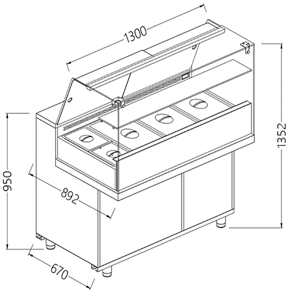 Toonbank vitrine snack saladette_hoge ruiten, groep op afstand Toonbank vitrine snack saladette_hoge ruiten, groep op afstand