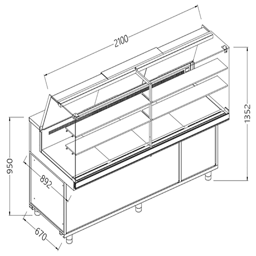 Geventileerde gekoelde vitrines voor snacks_hoge ruiten, groep op afstand, zonder reserve Geventileerde gekoelde vitrines voor snacks_hoge ruiten, groep op afstand, zonder reserve