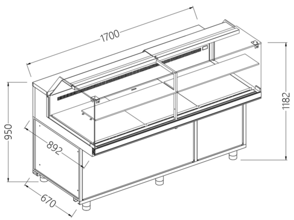 Geventileerde gekoelde vitrines voor snacks_lage ruiten, groep op afstand, met reserve Geventileerde gekoelde vitrines voor snacks_lage ruiten, groep op afstand, met reserve