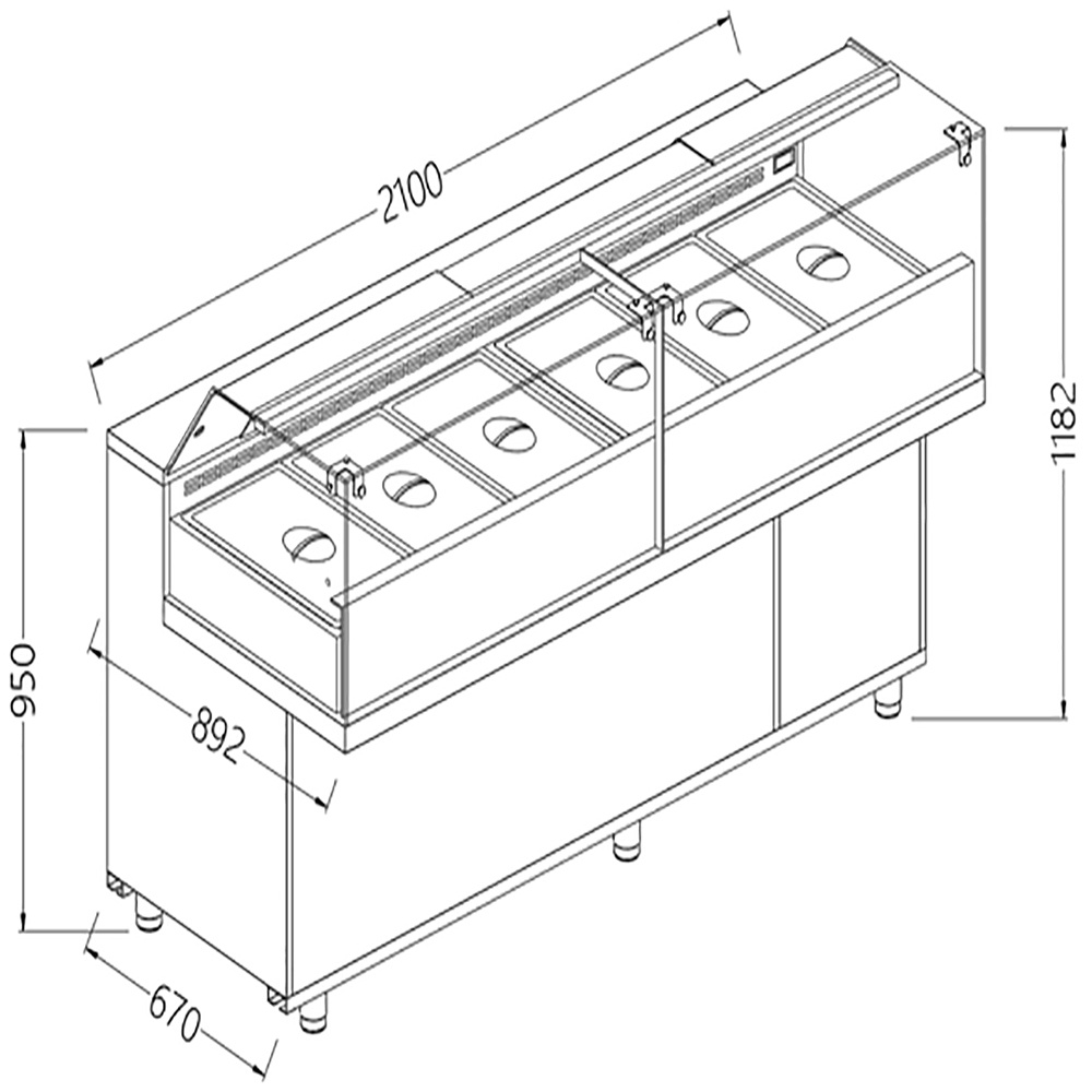 Toonbank vitrine snack saladette_lage ruiten, met groep Toonbank vitrine snack saladette_lage ruiten, met groep