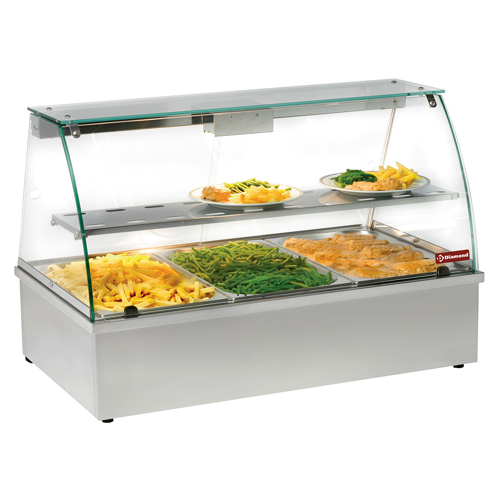 Warmvitrine, bain-marie 3 GN 1/1, panoramisch Warmvitrine, bain-marie 3 GN 1/1, panoramisch