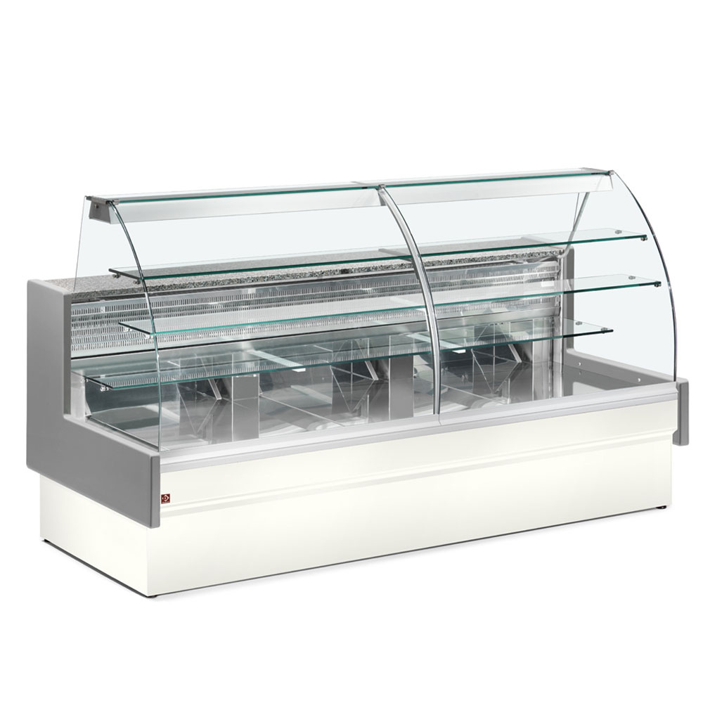 Gekoelde vitrinetoonbank, statisch, ladensysteem, zonder reserve - GRIJS/WIT Gekoelde vitrinetoonbank, statisch, ladensysteem, zonder reserve - GRIJS/WIT