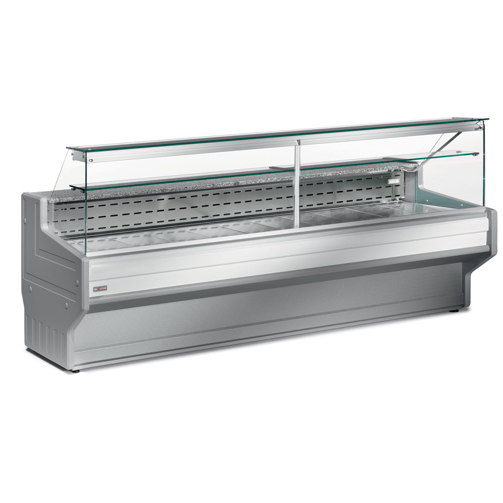 Gekoelde vitrinetoonbank met rechte ruit 90°, met reserve Gekoelde vitrinetoonbank met rechte ruit 90°, met reserve