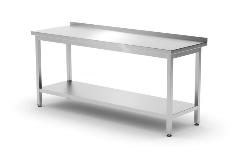 Muurwerktafel met opstaande rand en schap - 600 mm diep, HENDI, Kitchen Line, 1800x600x(H)850mm Muurwerktafel met opstaande rand en schap - 600 mm diep, HENDI, Kitchen Line, 1800x600x(H)850mm