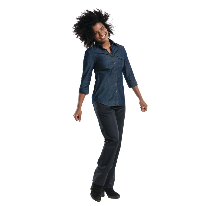 Chaud Devant Blue Denim Stretch dames blouse 3kwart mouw XS Chaud Devant Blue Denim Stretch dames blouse 3kwart mouw XS