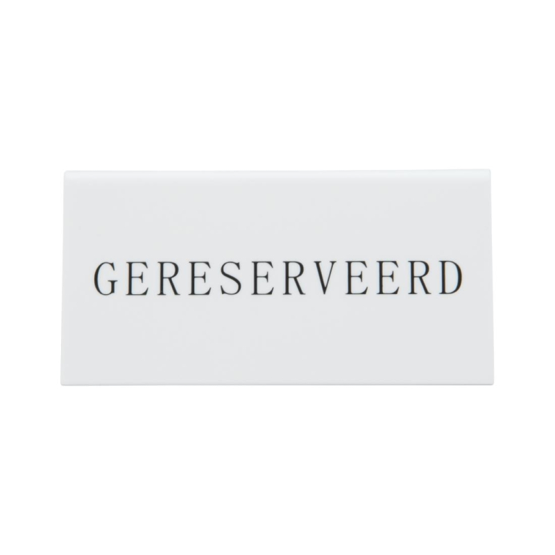 Securit Reservering tafelstandaards met Nederlands: 'Gereserveerd' Wit Acryl standaarden met zwart lettertype (box 5) Securit Reservering tafelstandaards met Nederlands: 'Gereserveerd' Wit Acryl standaarden met zwart lettertype (box 5)