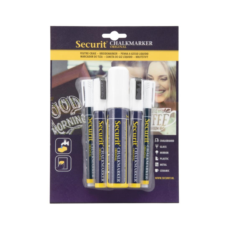 Securit 5 Original Chalk Marker een ronde, geciseleerde stift met blokpunt in wit Securit 5 Original Chalk Marker een ronde, geciseleerde stift met blokpunt in wit