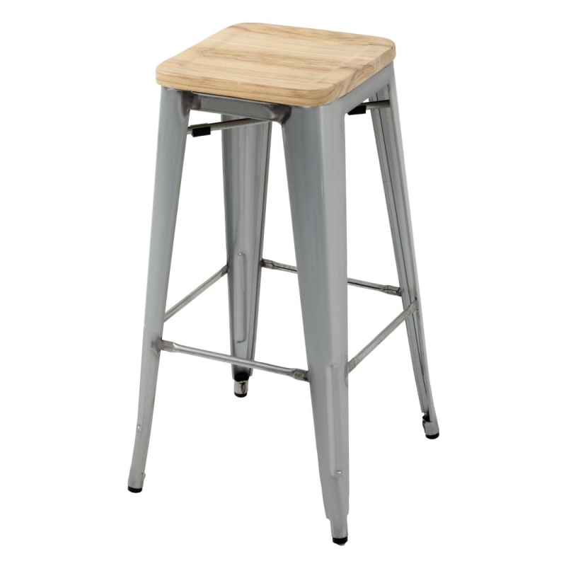 Bolero bistro hoge krukken met houten zitkussen, gegalvaniseerd staal (4 stuks) Bolero bistro hoge krukken met houten zitkussen, gegalvaniseerd staal (4 stuks)