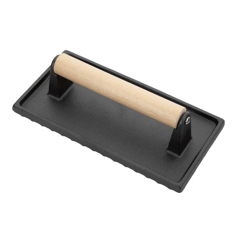 Vogue gietijzeren steakgewicht met houten handvat Vogue gietijzeren steakgewicht met houten handvat