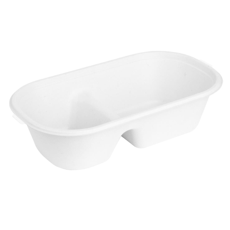 Fiesta composteerbare bagasse ovale 2-compartimenten container 900ml (pakket van 100) Fiesta composteerbare bagasse ovale 2-compartimenten container 900ml (pakket van 100)