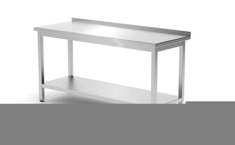 Muurwerktafel met opstaande rand en schap - 600 mm diep, HENDI, Kitchen Line, 1600x600x(H)850mm Muurwerktafel met opstaande rand en schap - 600 mm diep, HENDI, Kitchen Line, 1600x600x(H)850mm