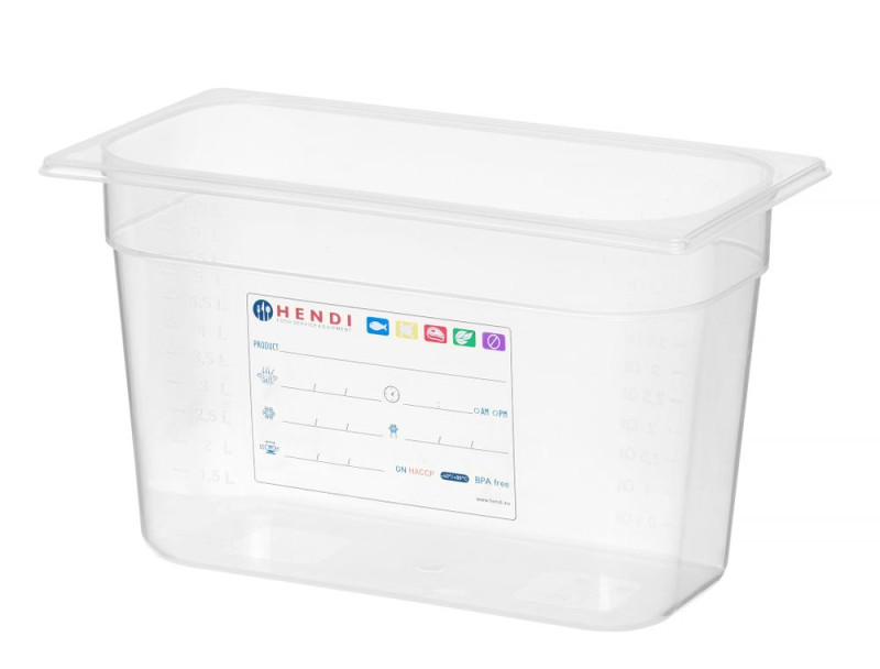 Container GN 1/3, HENDI, GN 1/3, 5,7L, Transparant, 325x176x(H)150mm Container GN 1/3, HENDI, GN 1/3, 5,7L, Transparant, 325x176x(H)150mm