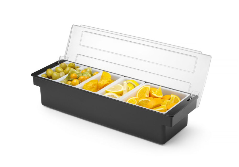 Ingrediëntenhouder - 5 containers, BarUp, Zwart, 480x150x(H)100mm Ingrediëntenhouder - 5 containers, BarUp, Zwart, 480x150x(H)100mm