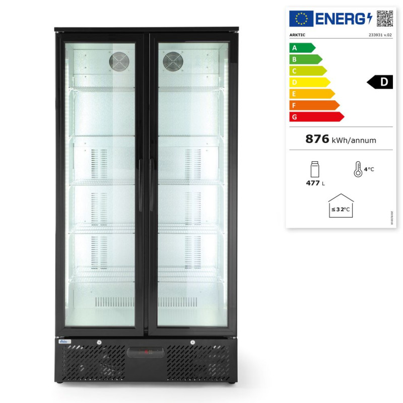 Backbar koelkast met dubbele deuren, Arktic, 477L, Zwart, 220-240V/365W, 900x530x(H)1820mm Backbar koelkast met dubbele deuren, Arktic, 477L, Zwart, 220-240V/365W, 900x530x(H)1820mm