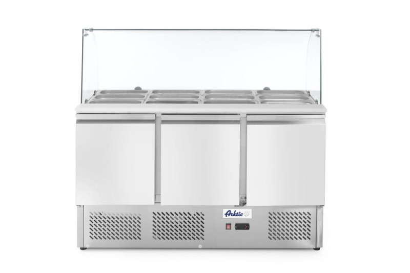 Saladette met 3 deuren en glazen vitrine 380L, Arktic, 230V/310W, 1390x702x(H)1330mm Saladette met 3 deuren en glazen vitrine 380L, Arktic, 230V/310W, 1390x702x(H)1330mm