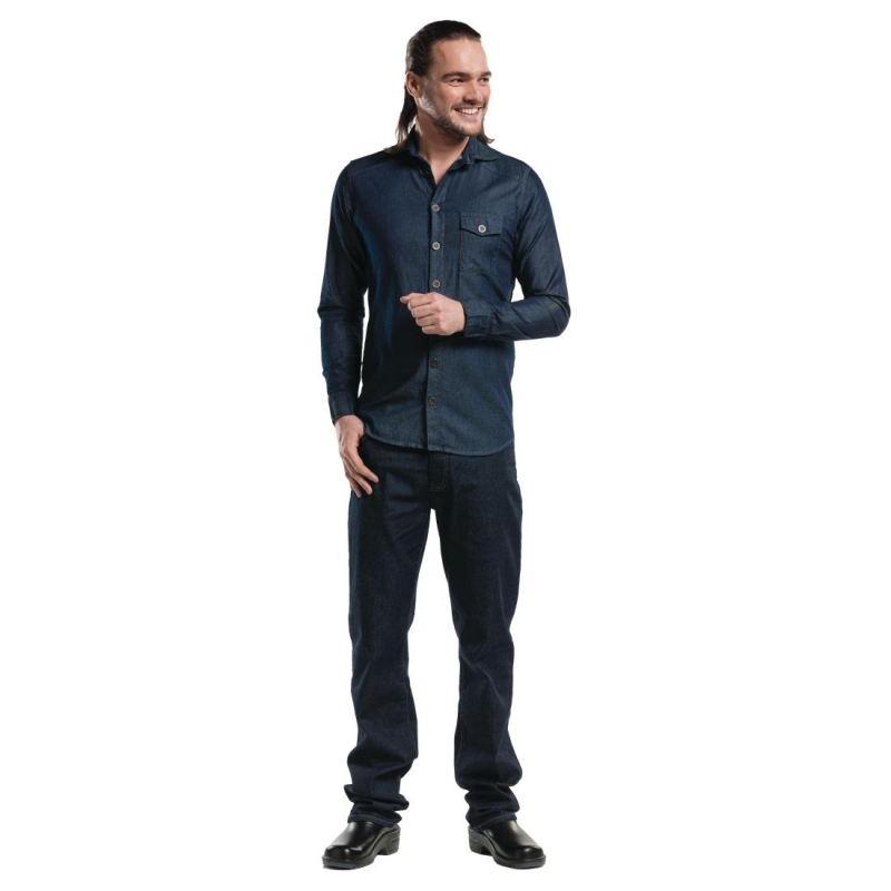 Chaud Devant Blue Denim Stretch heren blouse XS Chaud Devant Blue Denim Stretch heren blouse XS